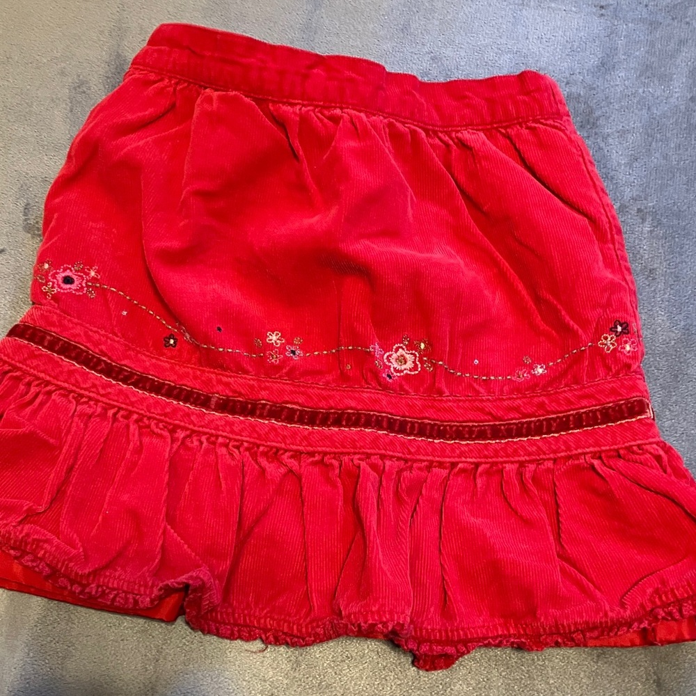 Osh Kosh B’Gosh girl’s 3T cotton embroidered flowers corduroy skirt Christmas